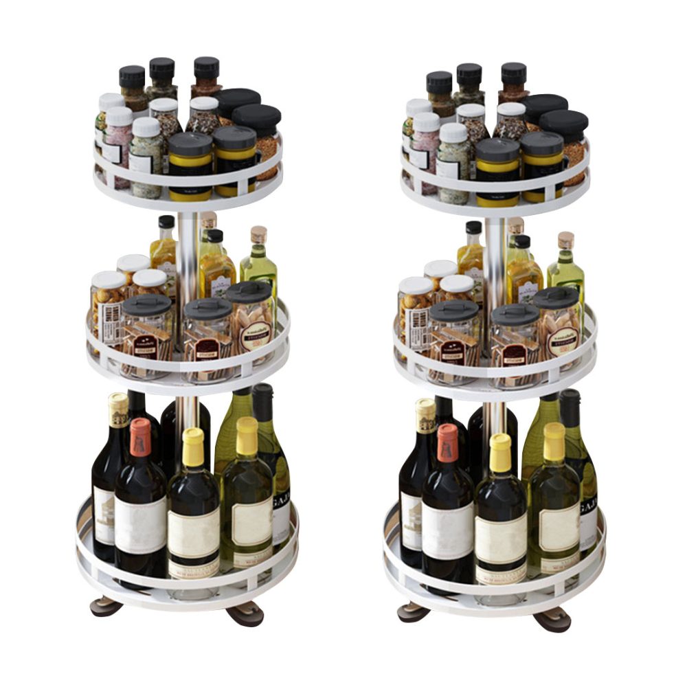 1-SOGA 2X 3 Tier Steel White Round Rotating Multi-Function Kitchen Portable Storage Spice Seasoning Kitchen Countertop Organiser Shelf