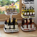 4-SOGA 2 Tier Steel White Square Rotating Multi-Function Kitchen Portable Storage Spice Seasoning Kitchen Countertop Organiser Shelf