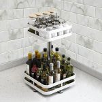 6-SOGA 2 Tier Steel White Square Rotating Multi-Function Kitchen Portable Storage Spice Seasoning Kitchen Countertop Organiser Shelf