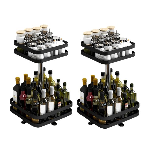 1-SOGA 2X 2 Tier Steel Black Square Rotating Multi-Function Kitchen Portable Storage Spice Seasoning Kitchen Countertop Organiser Shelf