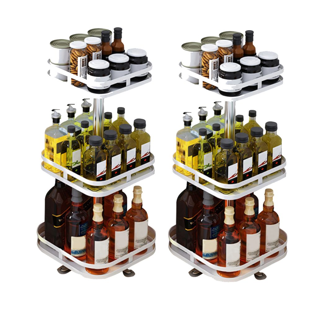 1-SOGA 2X 3 Tier Steel White Square Rotating Multi-Function Kitchen Portable Storage Spice Seasoning Kitchen Countertop Organiser Shelf