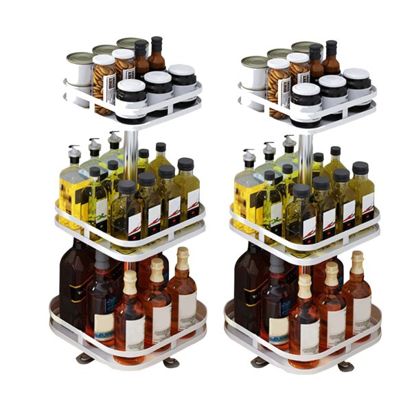1-SOGA 2X 3 Tier Steel White Square Rotating Multi-Function Kitchen Portable Storage Spice Seasoning Kitchen Countertop Organiser Shelf