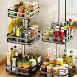 3-SOGA 2X 3 Tier Steel Black Square Rotating Multi-Function Kitchen Portable Storage Spice Seasoning Kitchen Countertop Organiser Shelf