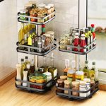 6-SOGA 2X 3 Tier Steel Black Square Rotating Multi-Function Kitchen Portable Storage Spice Seasoning Kitchen Countertop Organiser Shelf