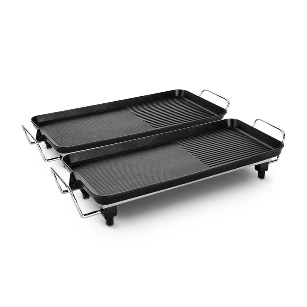 1-SOGA 2X 48cm Electric BBQ Grill Teppanyaki Tough Non-Stick Surface Hot Plate Kitchen 3-5 Person