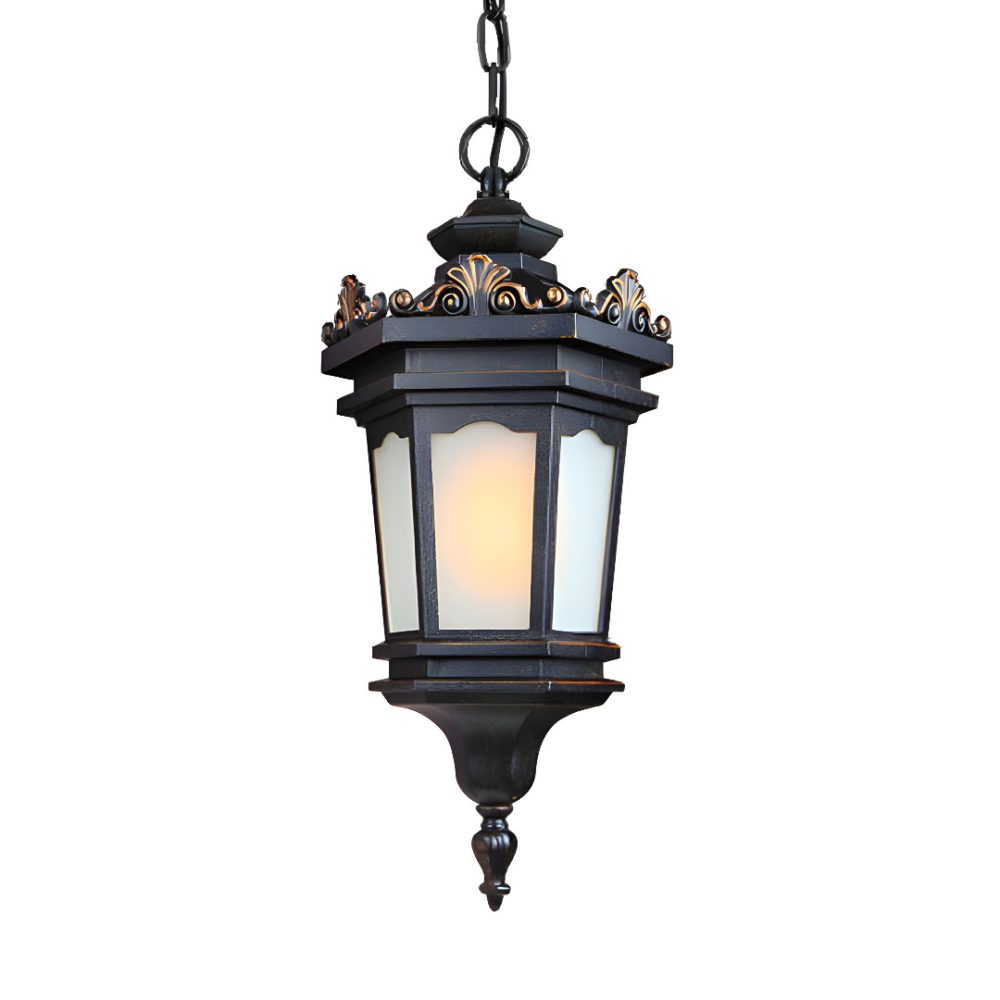 1-Vintage Lamp 54.5cm Elegant Aluminum & Glass Lantern Chandelier Classic Hanging Light Fixture Antique Style