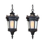 1-Vintage Lamp 2X 54.5cm Elegant Aluminum & Glass Lantern Chandelier Classic Hanging Light Fixture Antique Style