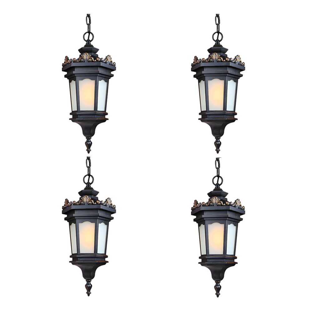 1-Vintage Lamp 4X 54.5cm Elegant Aluminum & Glass Lantern Chandelier Classic Hanging Light Fixture Antique Style