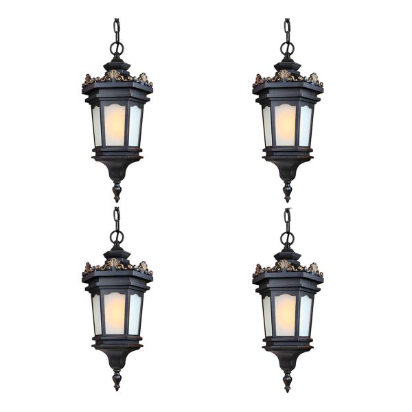 1-Vintage Lamp 4X 54.5cm Elegant Aluminum & Glass Lantern Chandelier Classic Hanging Light Fixture Antique Style
