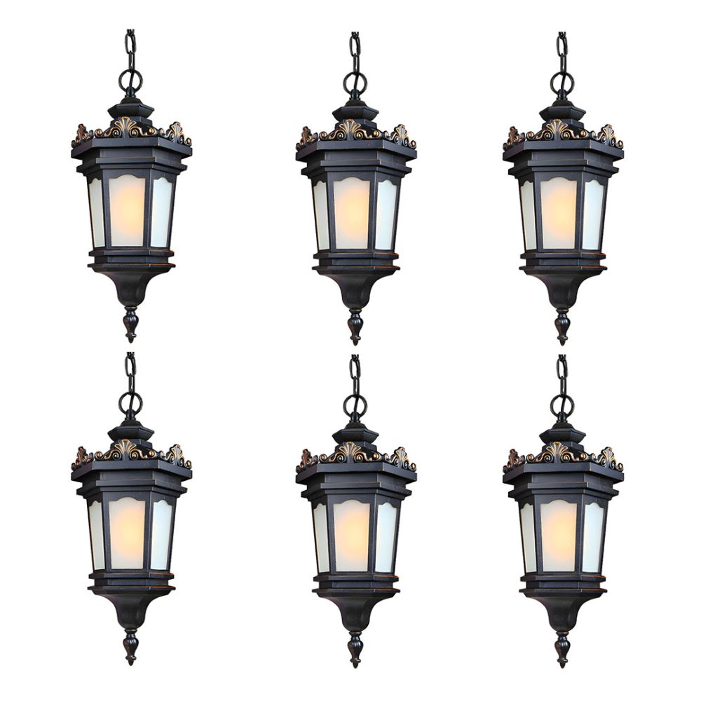 1-Vintage Lamp 6X 54.5cm Elegant Aluminum & Glass Lantern Chandelier Classic Hanging Light Fixture Antique Style
