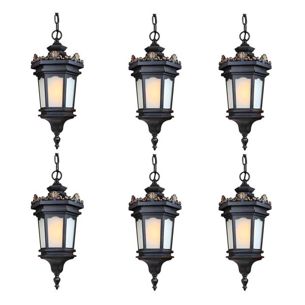 1-Vintage Lamp 6X 54.5cm Elegant Aluminum & Glass Lantern Chandelier Classic Hanging Light Fixture Antique Style