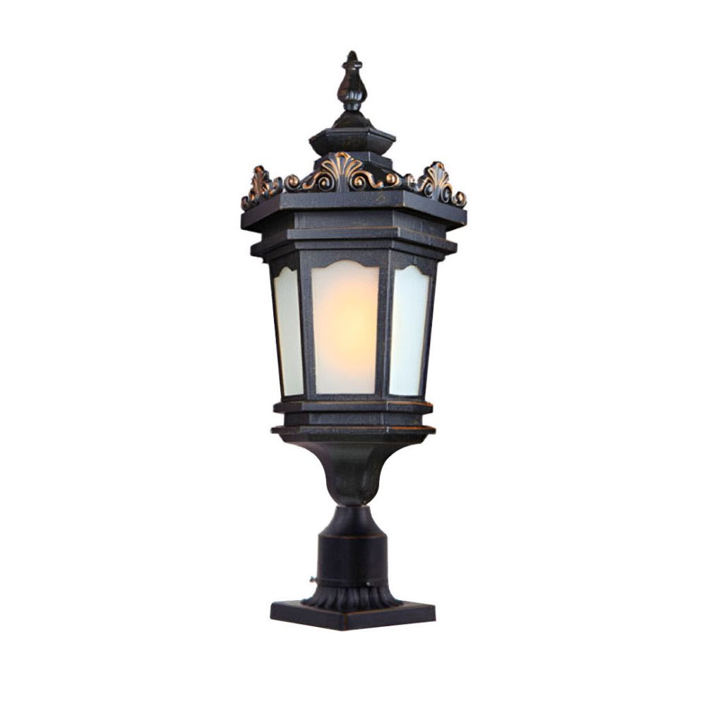 1-Vintage Lamp 72cm Lantern Stand Elegant Aluminum & Glass Outdoor Light Antique Style Exterior Fixture