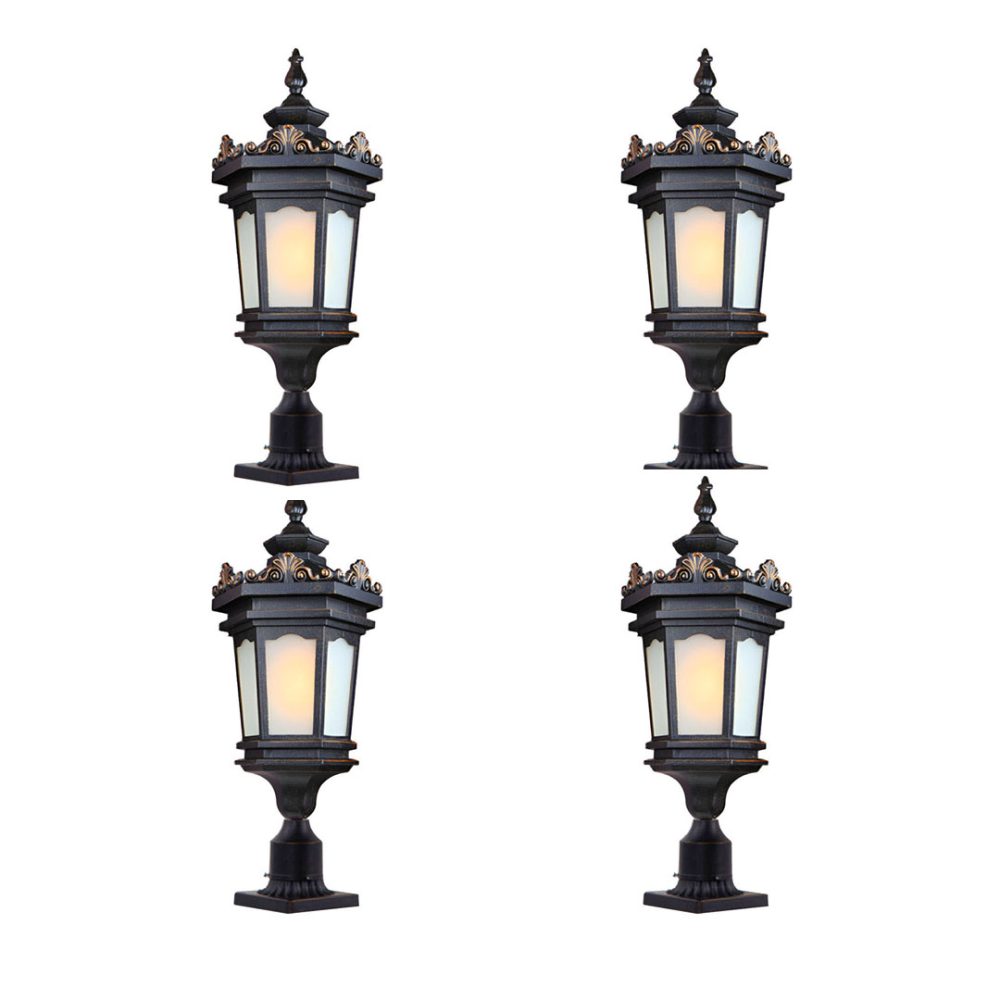 1-Vintage Lamp 4X 72cm Lantern Stand Elegant Aluminum & Glass Outdoor Light Antique Style Exterior Fixture