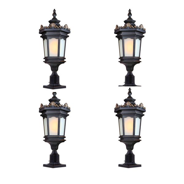 1-Vintage Lamp 4X 72cm Lantern Stand Elegant Aluminum & Glass Outdoor Light Antique Style Exterior Fixture