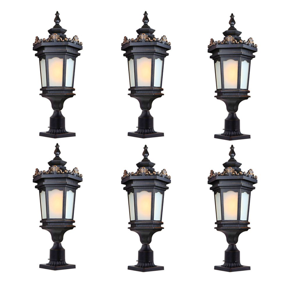 1-Vintage Lamp 6X 72cm Lantern Stand Elegant Aluminum & Glass Outdoor Light Antique Style Exterior Fixture