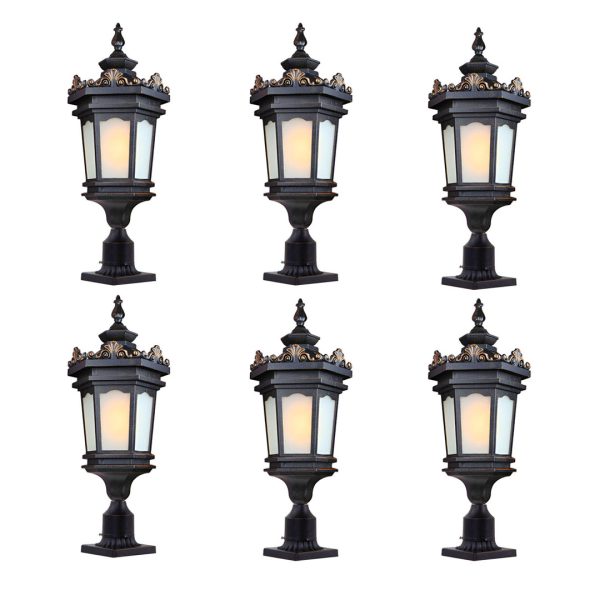 1-Vintage Lamp 6X 72cm Lantern Stand Elegant Aluminum & Glass Outdoor Light Antique Style Exterior Fixture