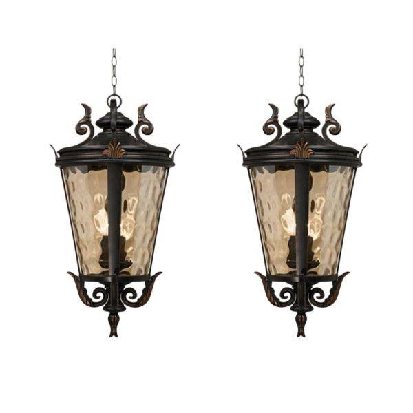 1-Vintage Lamp 2X 60.3cm Aluminum & Glass Lantern Elegant Chandelier Style Classic Hanging Light Antique-Inspired Design