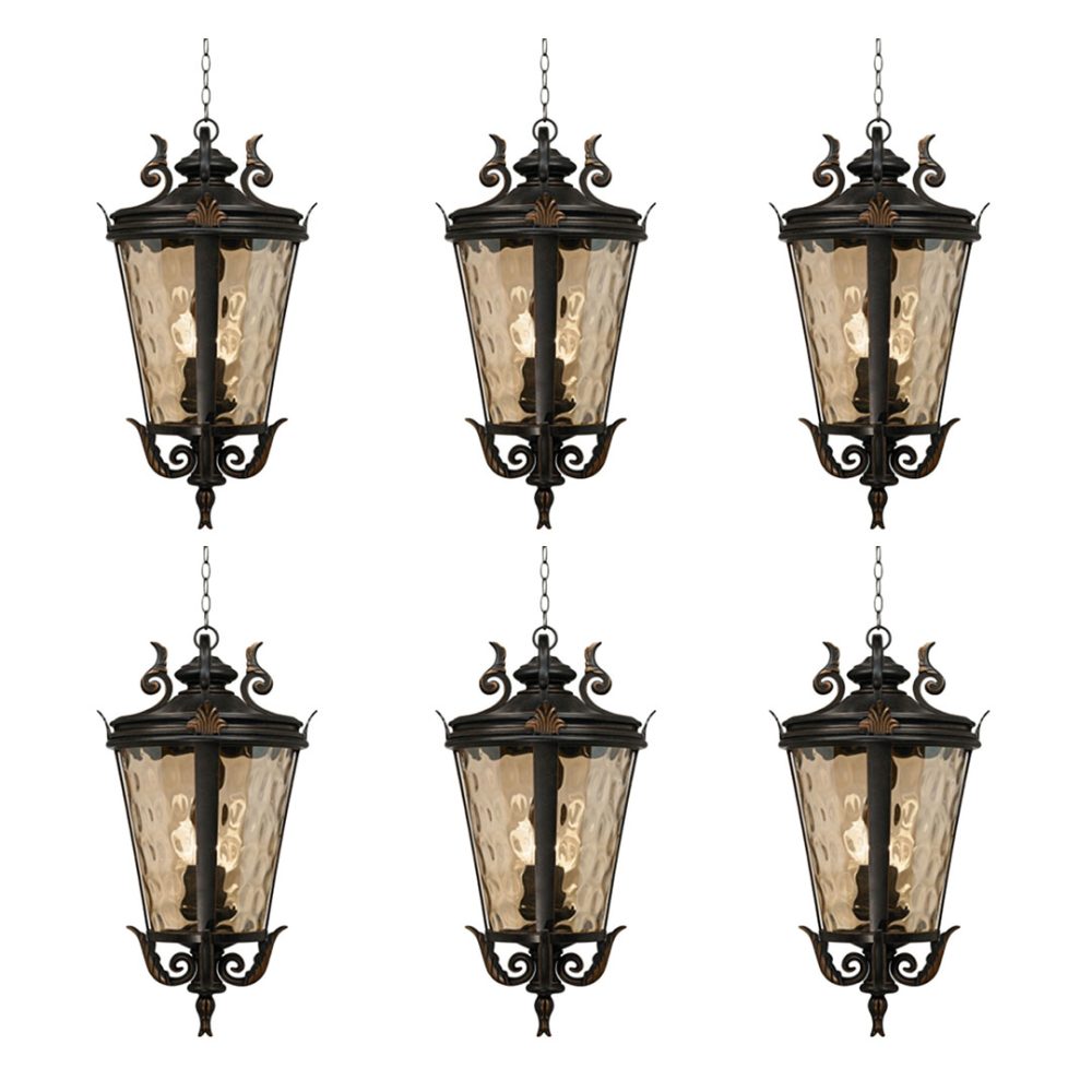 1-Vintage Lamp 6X 60.3cm Aluminum & Glass Lantern Elegant Chandelier Style Classic Hanging Light Antique-Inspired Design