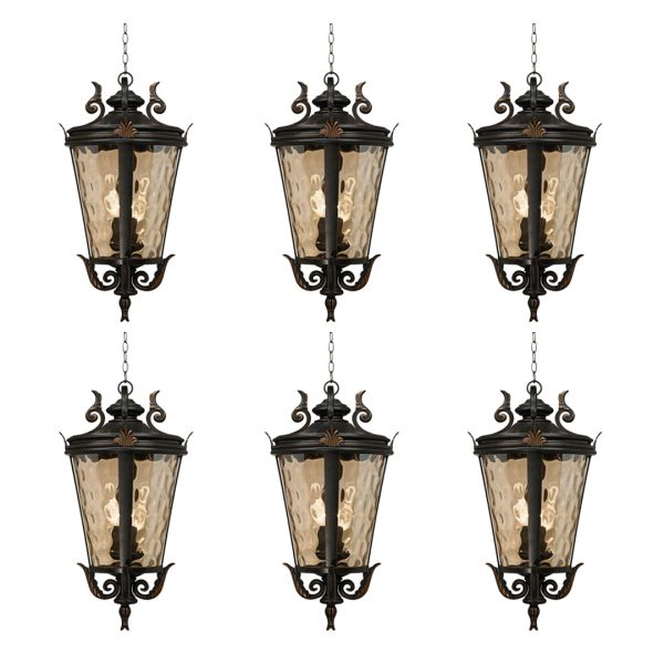 1-Vintage Lamp 6X 60.3cm Aluminum & Glass Lantern Elegant Chandelier Style Classic Hanging Light Antique-Inspired Design