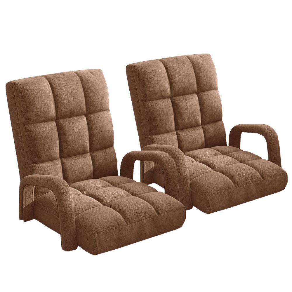1-SOGA 2X Foldable Lounge Cushion Adjustable Floor Lazy Recliner Chair with Armrest Coffee