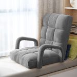 6-SOGA Foldable Lounge Cushion Adjustable Floor Lazy Recliner Chair with Armrest Grey