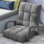 7-SOGA Foldable Lounge Cushion Adjustable Floor Lazy Recliner Chair with Armrest Grey