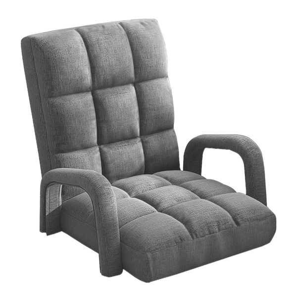 1-SOGA Foldable Lounge Cushion Adjustable Floor Lazy Recliner Chair with Armrest Grey