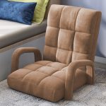 8-SOGA 2X Foldable Lounge Cushion Adjustable Floor Lazy Recliner Chair with Armrest Khaki