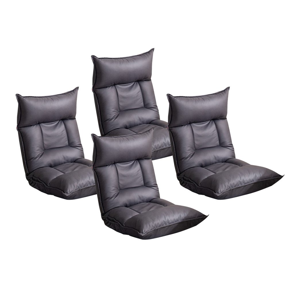 1-SOGA 4X Grey Lounge Recliner Lazy Sofa Bed Tatami Cushion Collapsible Backrest Seat Home Office Decor