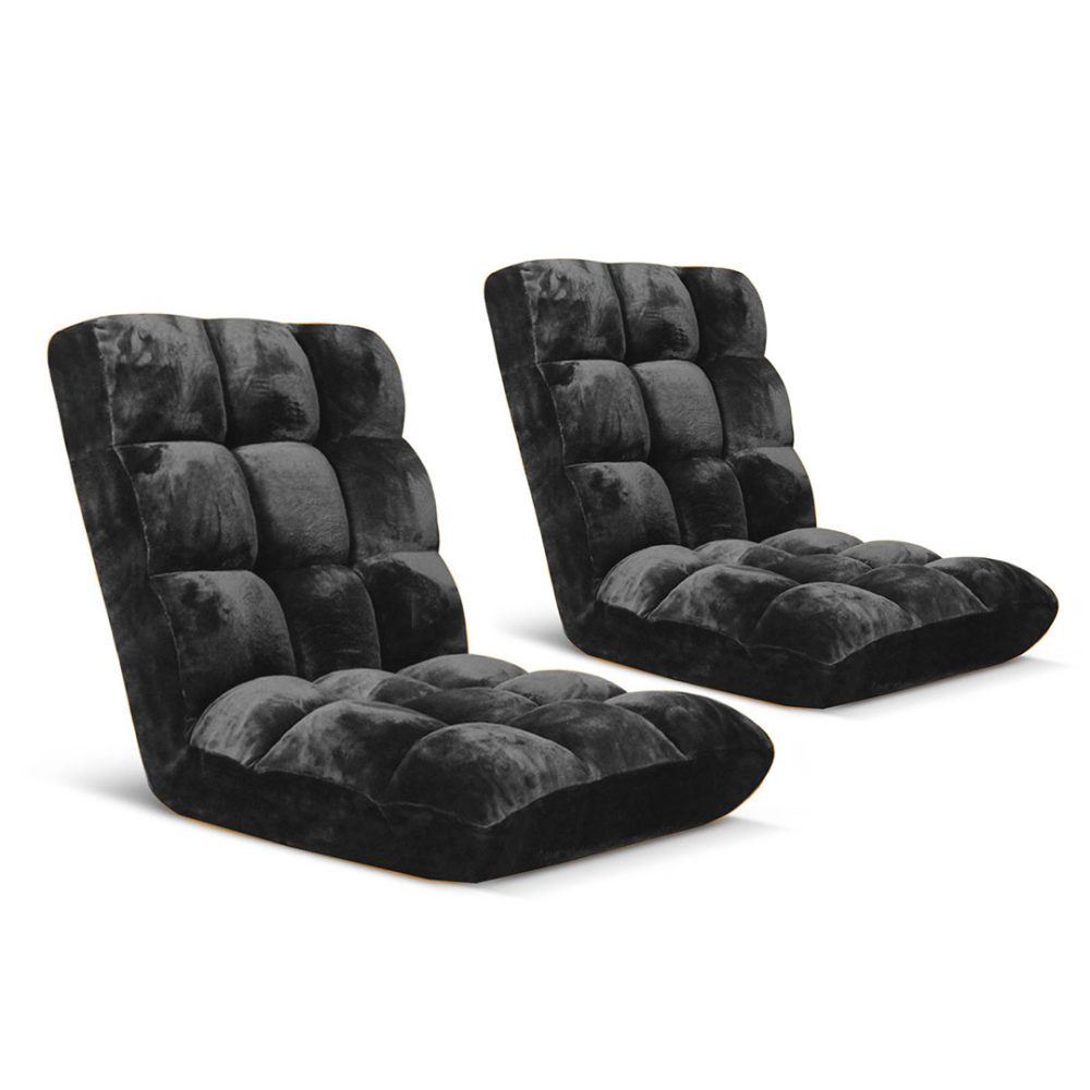 1-SOGA 2X Floor Recliner Folding Lounge Sofa Futon Couch Folding Chair Cushion Black