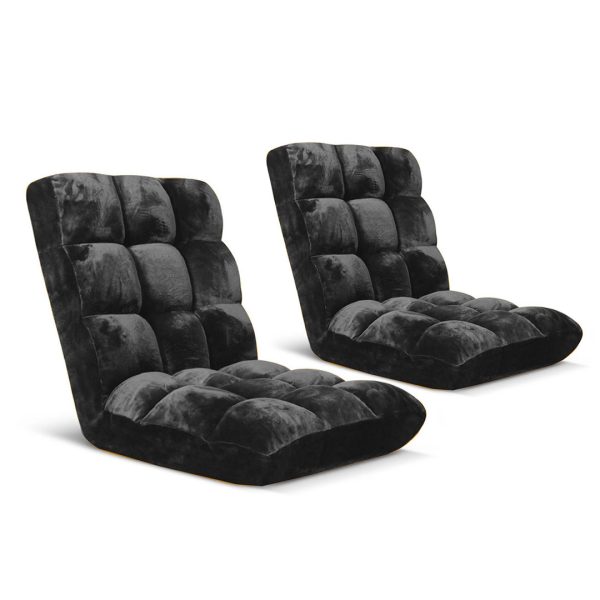 1-SOGA 2X Floor Recliner Folding Lounge Sofa Futon Couch Folding Chair Cushion Black