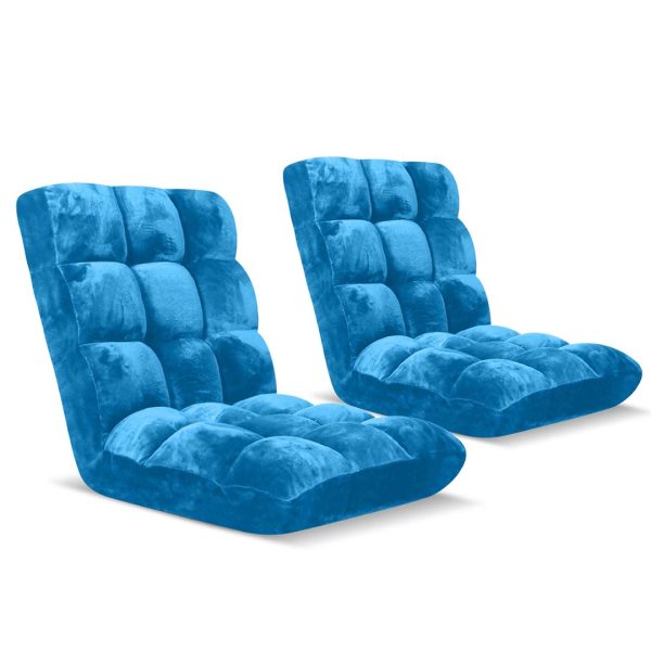 1-SOGA 2X Floor Recliner Folding Lounge Sofa Futon Couch Folding Chair Cushion Blue