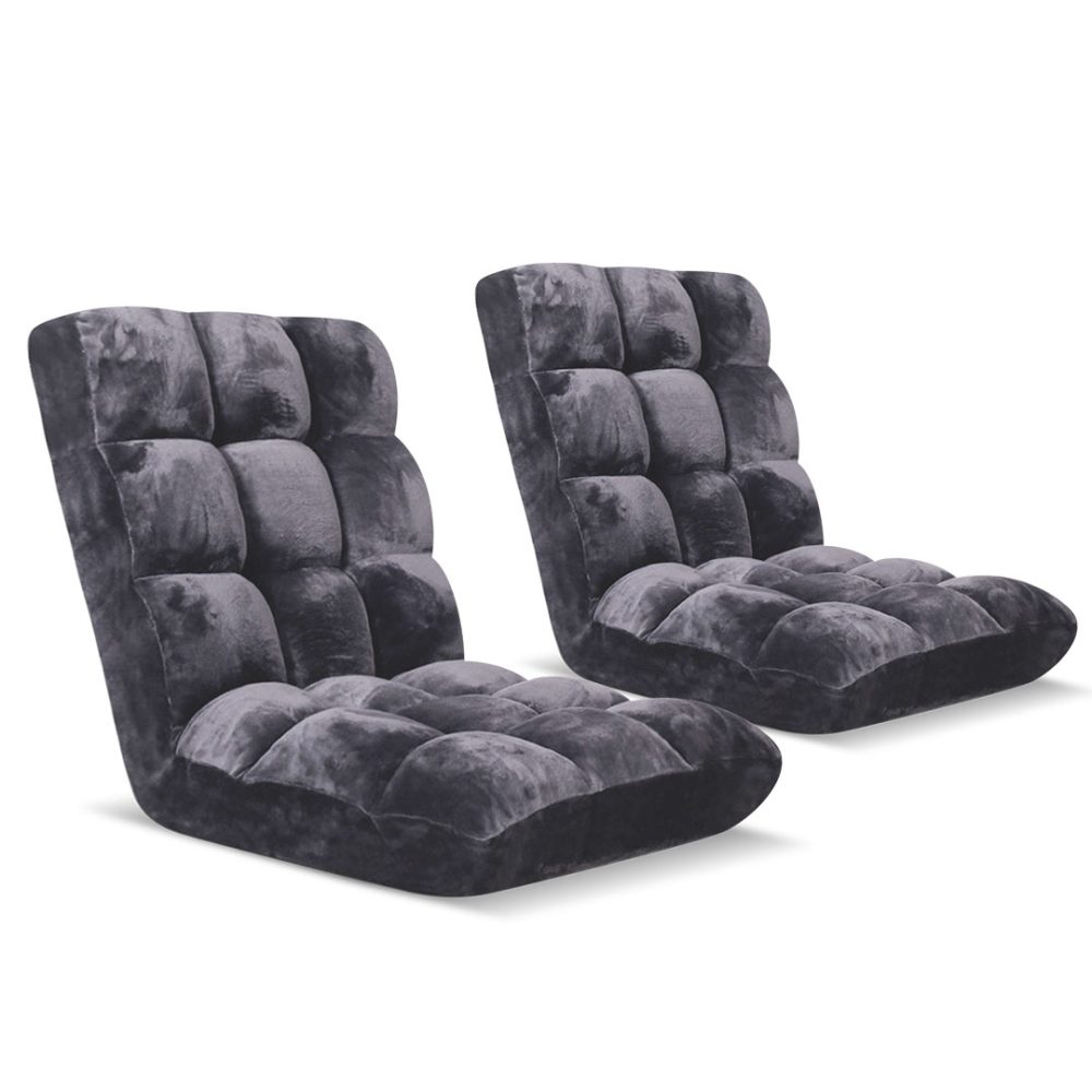 1-SOGA 2X Floor Recliner Folding Lounge Sofa Futon Couch Folding Chair Cushion Grey