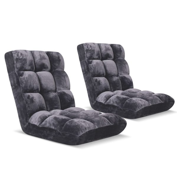 1-SOGA 2X Floor Recliner Folding Lounge Sofa Futon Couch Folding Chair Cushion Grey