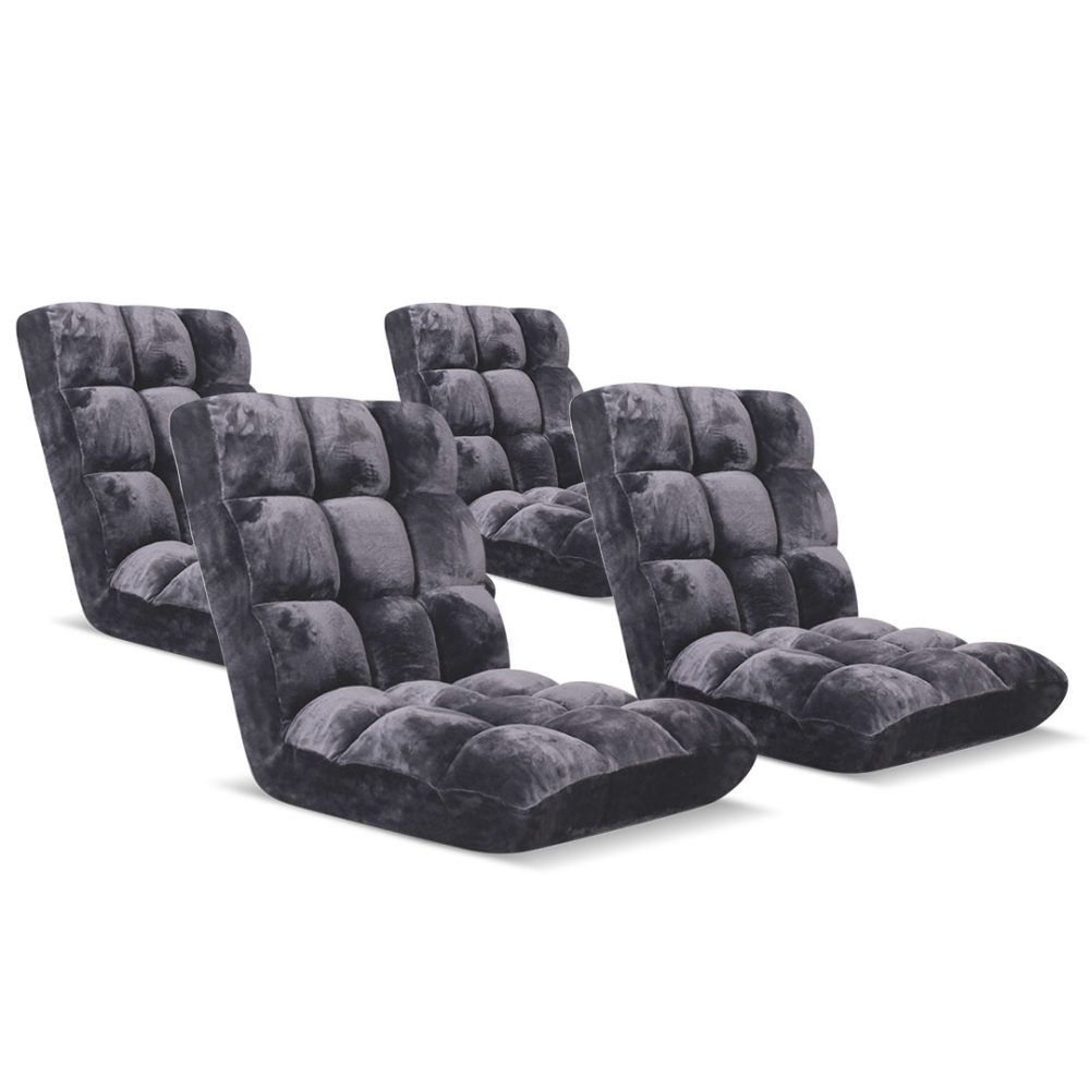 1-SOGA 4X Floor Recliner Folding Lounge Sofa Futon Couch Folding Chair Cushion Grey
