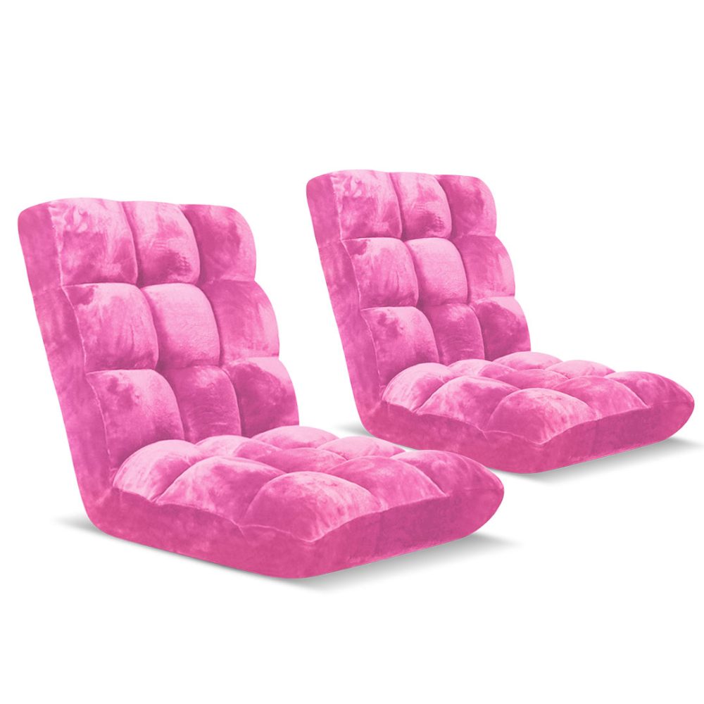 1-SOGA 2X Floor Recliner Folding Lounge Sofa Futon Couch Folding Chair Cushion Light Pink