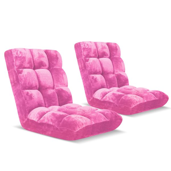 1-SOGA 2X Floor Recliner Folding Lounge Sofa Futon Couch Folding Chair Cushion Light Pink