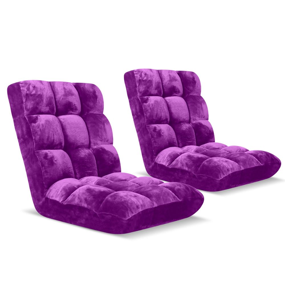 1-SOGA 2X Floor Recliner Folding Lounge Sofa Futon Couch Folding Chair Cushion Purple