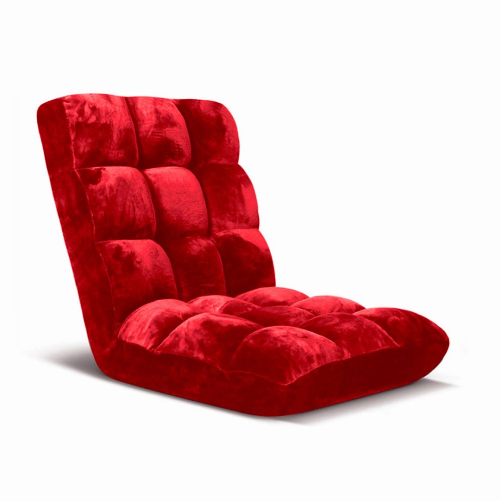 1-SOGA Floor Recliner Folding Lounge Sofa Futon Couch Folding Chair Cushion Red
