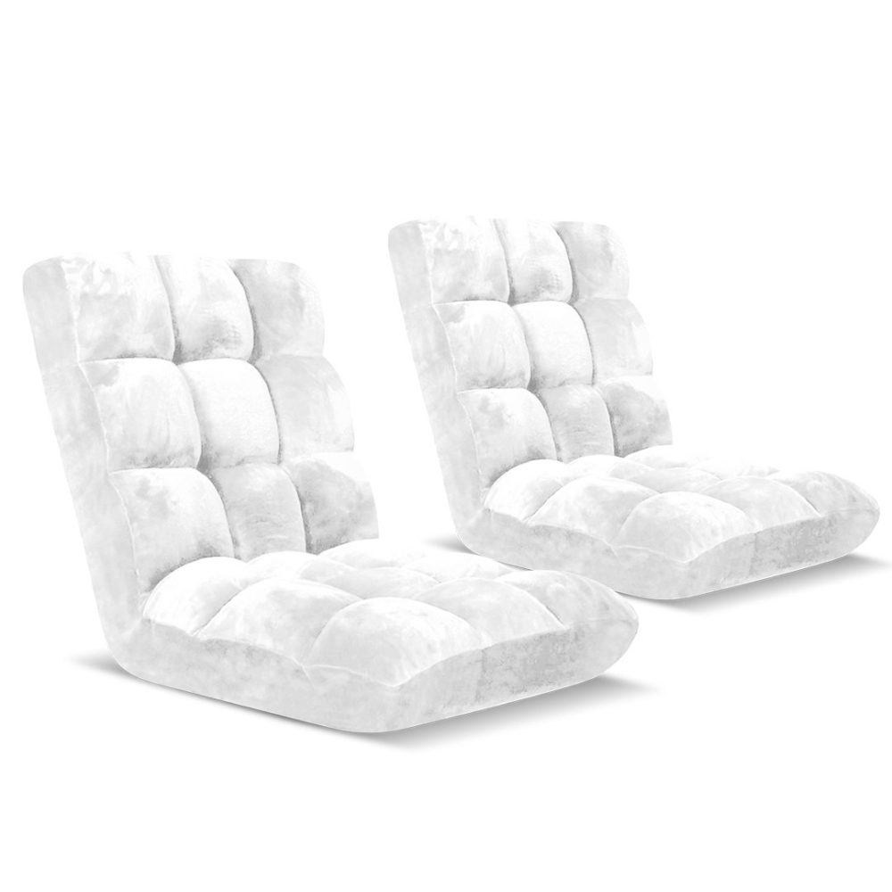 1-SOGA 2X Floor Recliner Folding Lounge Sofa Futon Couch Folding Chair Cushion White