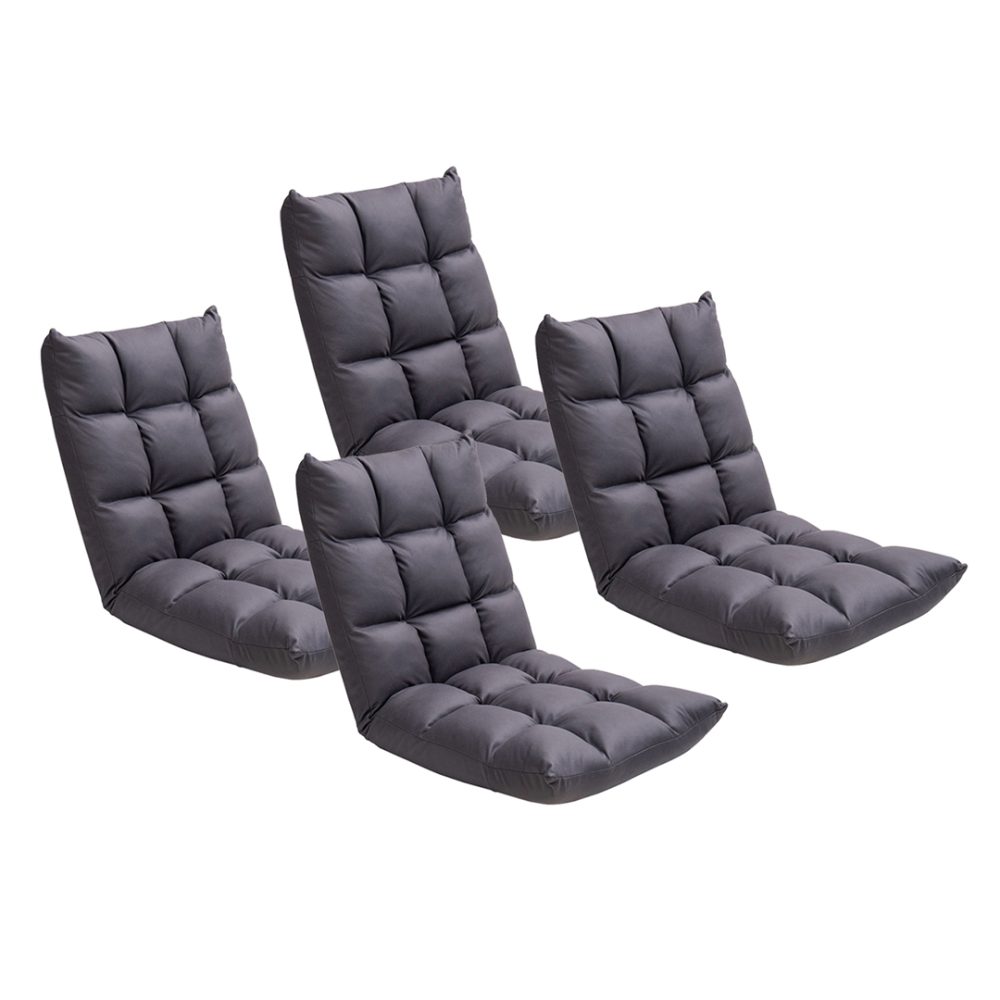 1-SOGA 4X Grey Lounge Floor Recliner Adjustable Gaming Sofa Bed Foldable Indoor Outdoor Backrest Seat Home Office Decor