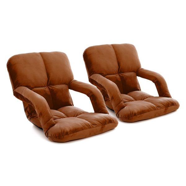 1-SOGA 2X Foldable Lounge Cushion Adjustable Floor Lazy Recliner Chair with Armrest Coffee