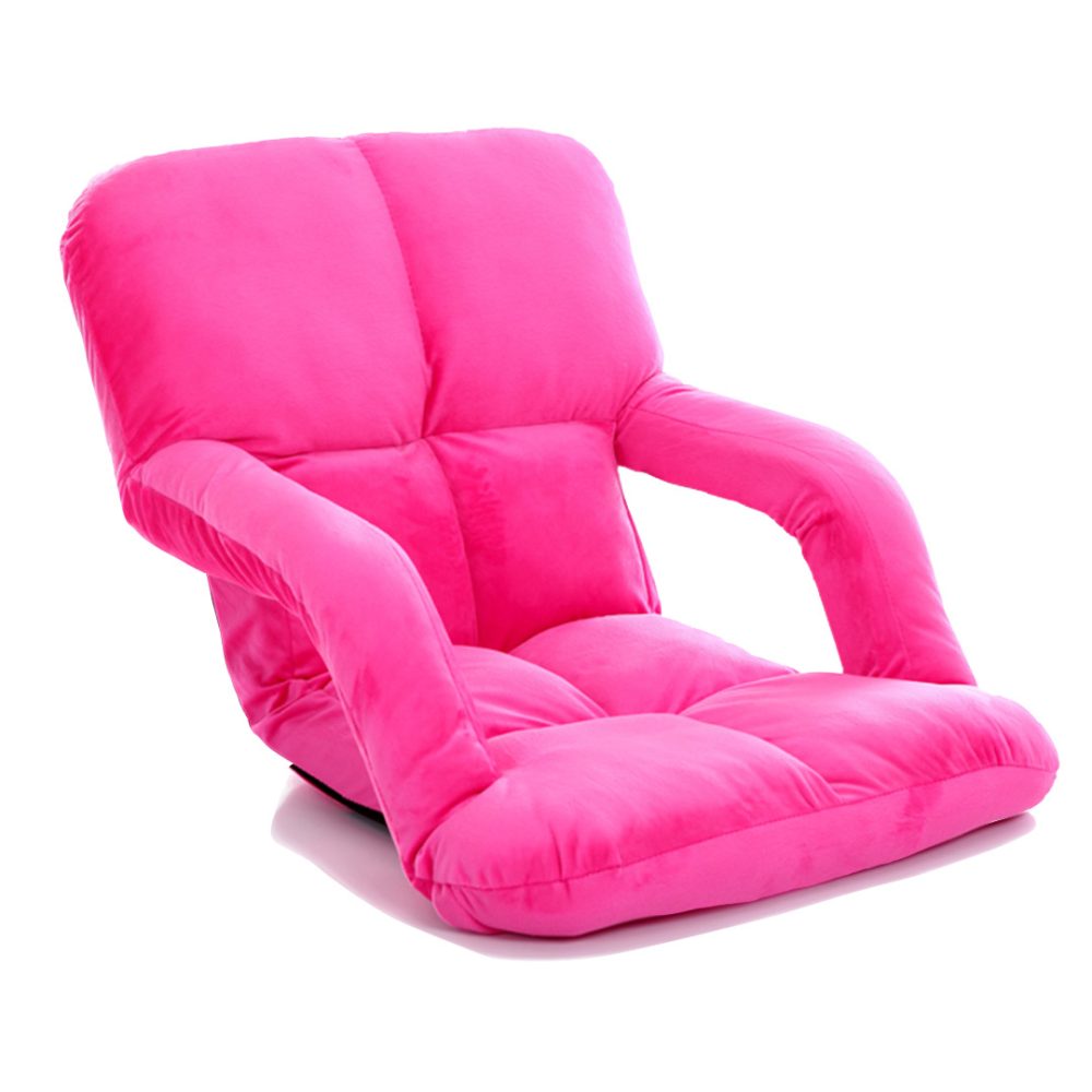1-SOGA Foldable Lounge Cushion Adjustable Floor Lazy Recliner Chair with Armrest Pink