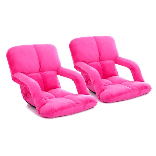 1-SOGA 2X Foldable Lounge Cushion Adjustable Floor Lazy Recliner Chair with Armrest Pink