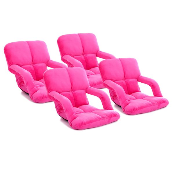 1-SOGA 4X Foldable Lounge Cushion Adjustable Floor Lazy Recliner Chair with Armrest Pink