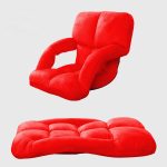 4-SOGA 2X Foldable Lounge Cushion Adjustable Floor Lazy Recliner Chair with Armrest Red