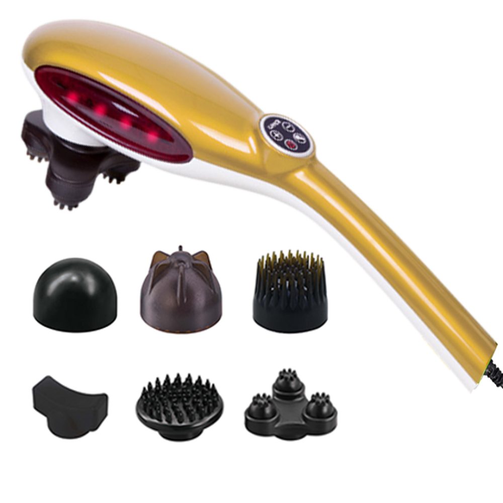 1-SOGA 6 Heads Portable Handheld Massager Soothing Stimulate Blood Flow Shoulder Yellow