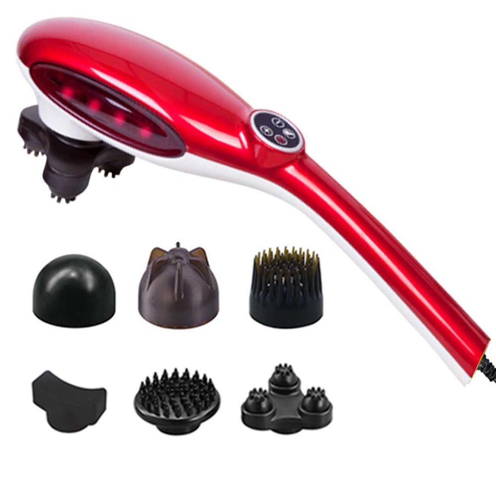 1-SOGA 6 Heads Portable Handheld Massager Soothing Stimulate Blood Flow Shoulder Red