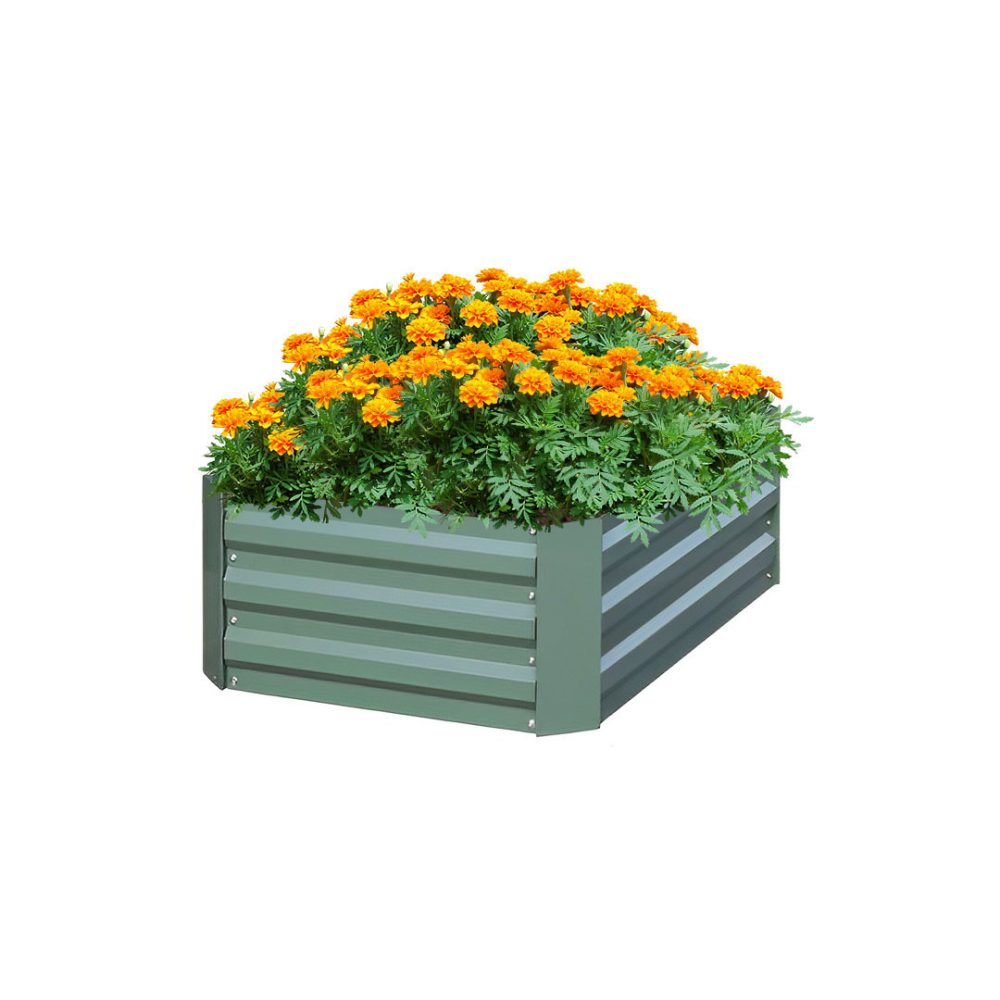 1-SOGA 100cm Square Galvanised Raised Garden Bed Vegetable Herb Flower Outdoor Planter Box