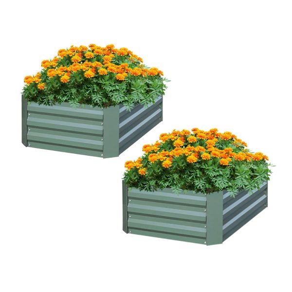 1-SOGA 2X 100cm Square Galvanised Raised Garden Bed Vegetable Herb Flower Outdoor Planter Box